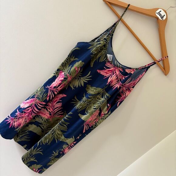 Joyspun Navy Blue Tropical Dress Print PJ Pajama Slip Gown Chemise Women's L - Picture 7 of 8